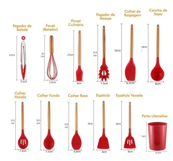 Kit 12 Peças Utensílios de Cozinha Silicone.